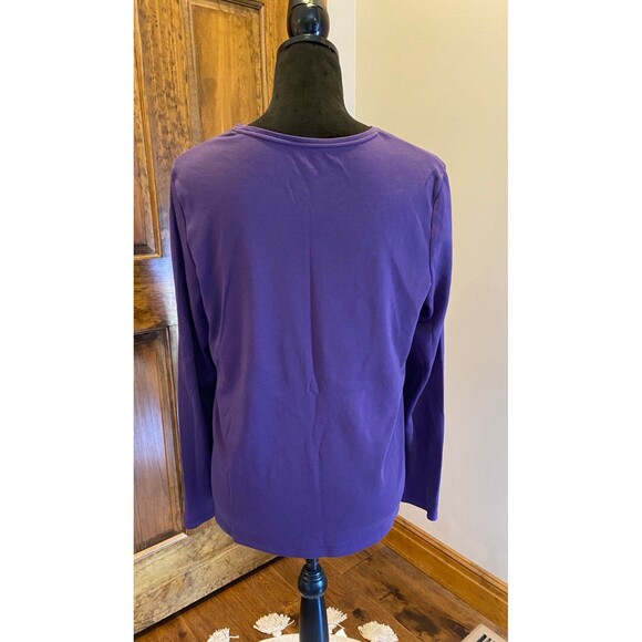 croft and barrow Purple Large T Shirt Top w/Glittery Holiday Snowflakes Stretchy - Picture 4 of 6